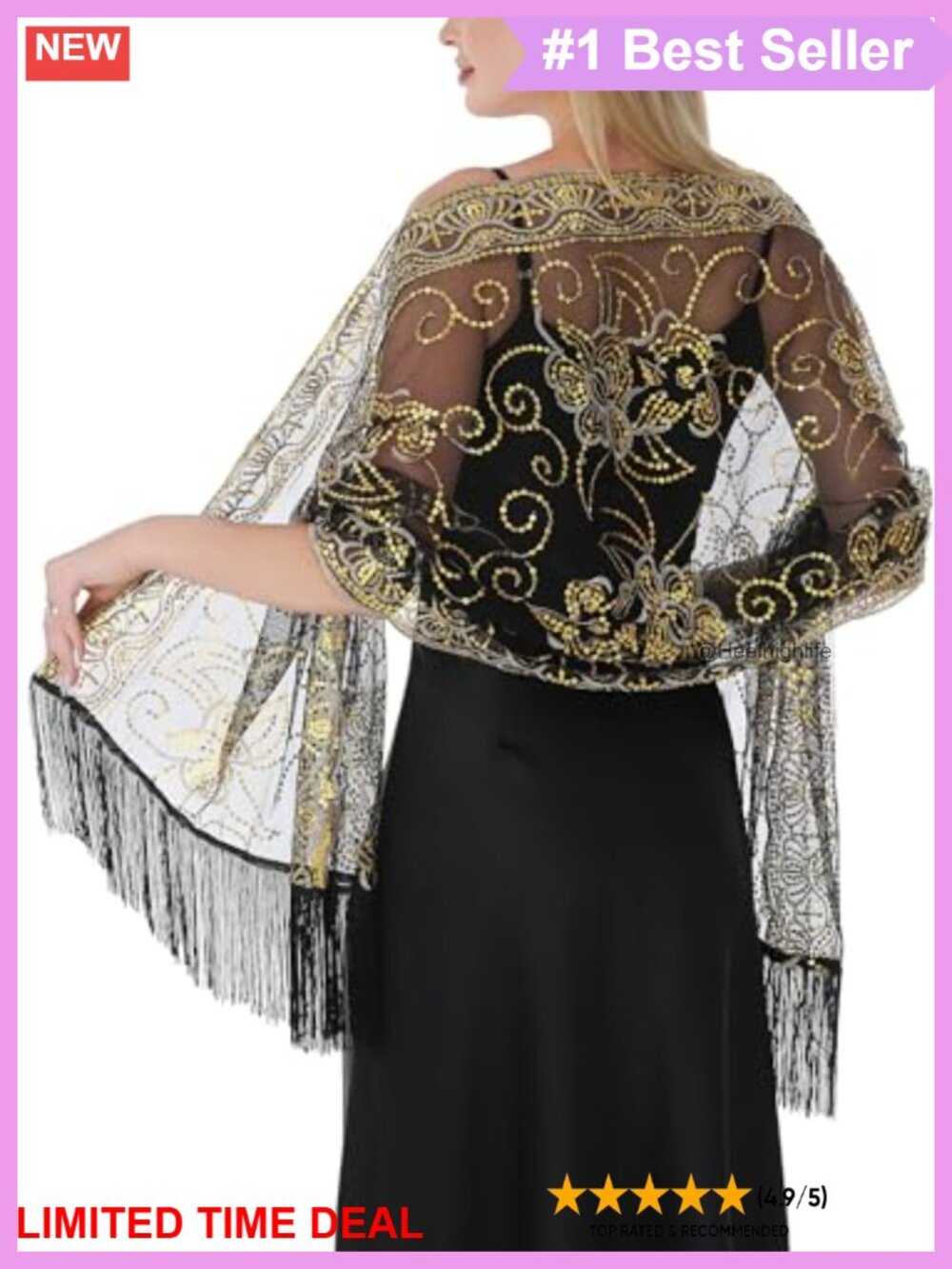 Sequin Sheer Shawl Wrap Fringe Evening Formal Wedding Accessory